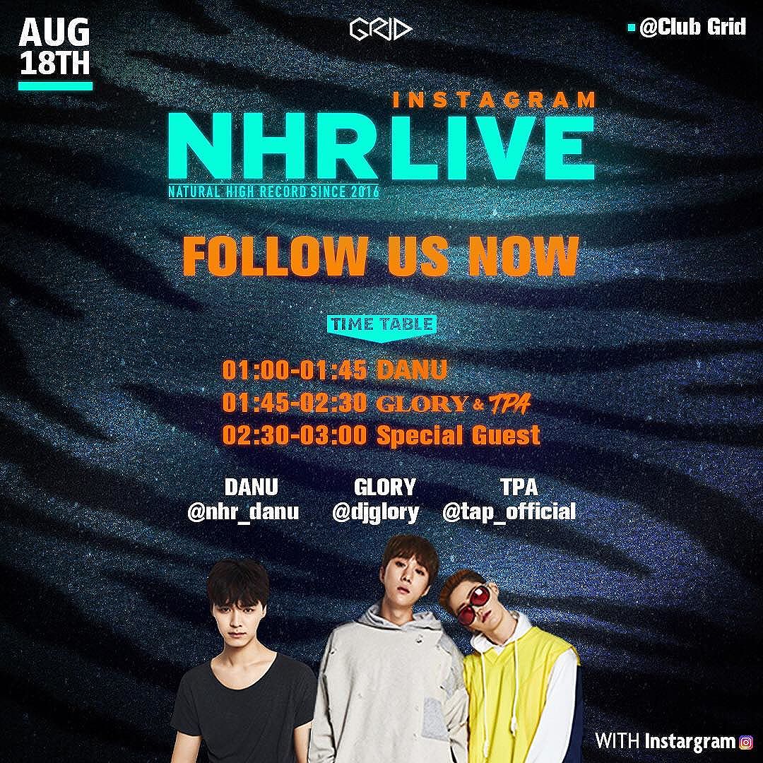 Seungri Instagram Aug 18, 2017 5:26pm @naturalhighrecord Live tonight follow now @djglory @nhr_danu @nhr_danu