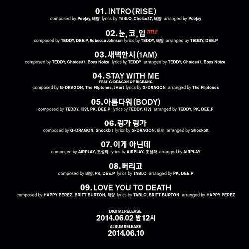 Instagram Update by Taeyang: #taeyang #RISE #tracklist #2014...